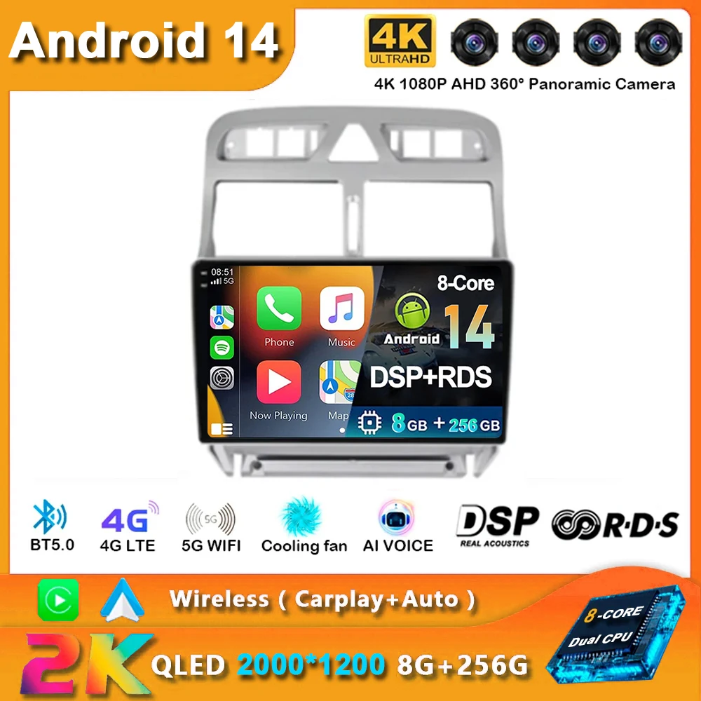 

Android 14 Car Radio Carplay For Peugeot 307 307CC 307SW 2002 - 2013 Navigation Multimedia Player Stereo WiFi+4G video Auto DVD