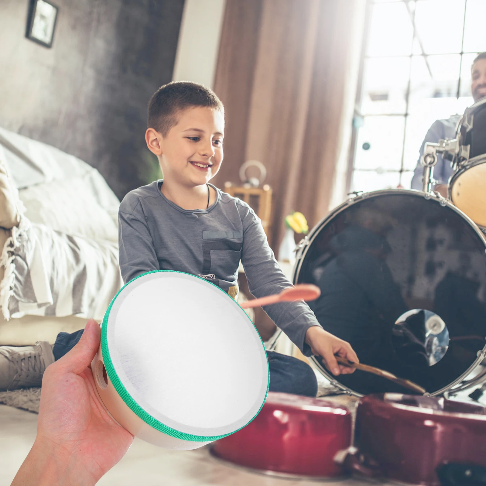 

Hand Tambourine For Kids Wooden Percussion Musical Instrument Toddler Sensory Drum Baby Shaking Bell Party Favor Festival