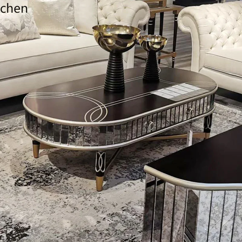 

H5.26 modern coffee table size apartment living room household small tea table glass oval tea table TV cabinet group