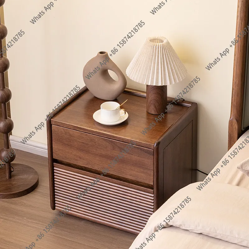 

Nordic black walnut bedside table floor-to-ceiling modern simple storage bedroom solid wood bedside cabinet