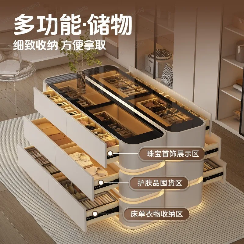 French Cream Cloakroom Italian Bedroom Jewelry Cabinet Household Doboge Storage Cabinet with Light