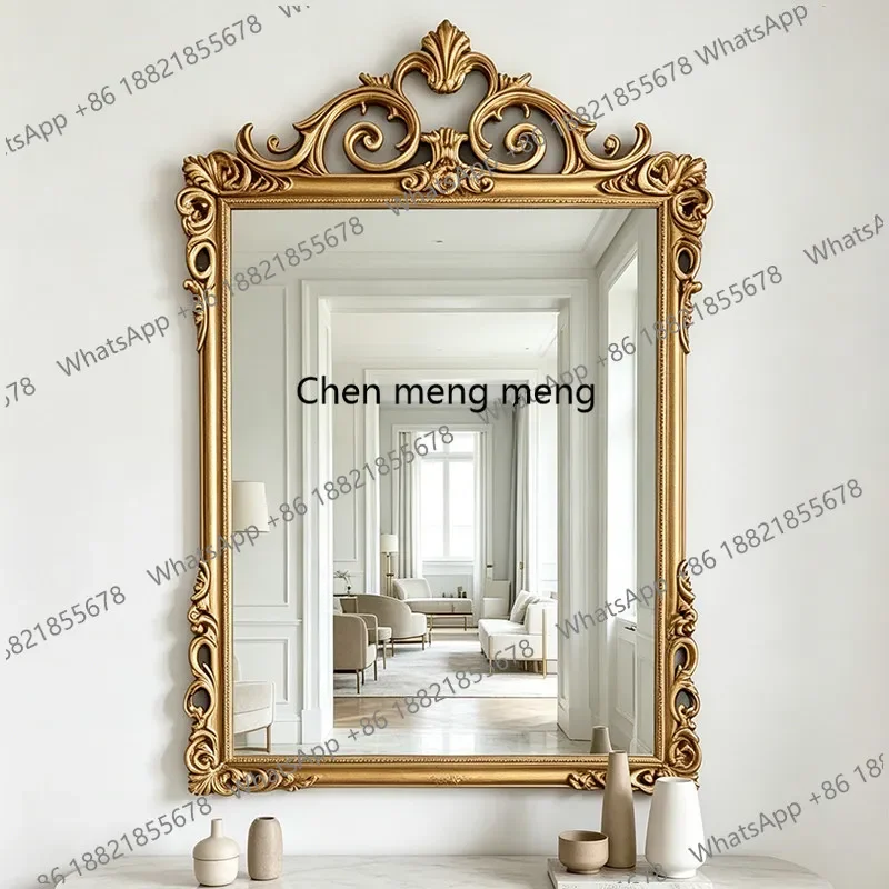D132 European retro carved makeup mirror wall hanging light luxury decorative mirror bedroom living room entrance mirror