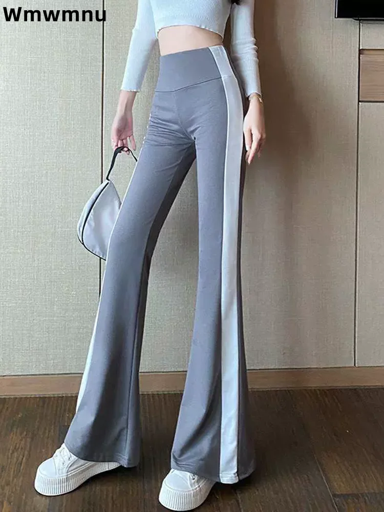 Women's Casual Bootcut Pants Fashion Patchwork High Waisted Sweatpants Spodnie Straight Stretch Elastic Wide Leg Yoga Trousers