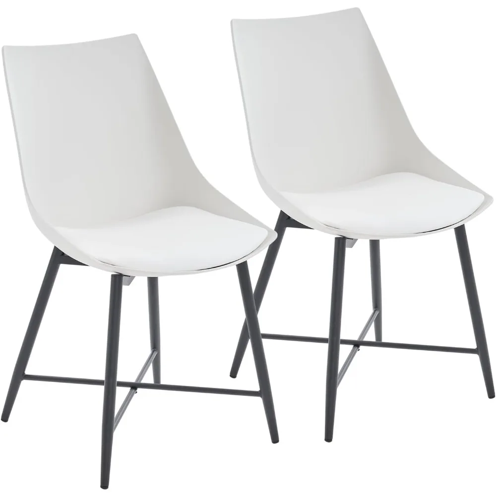 

Dining chair set of 2, plastic chair with PU leather cushions and sturdy metal legs, suitable for dining room, living room