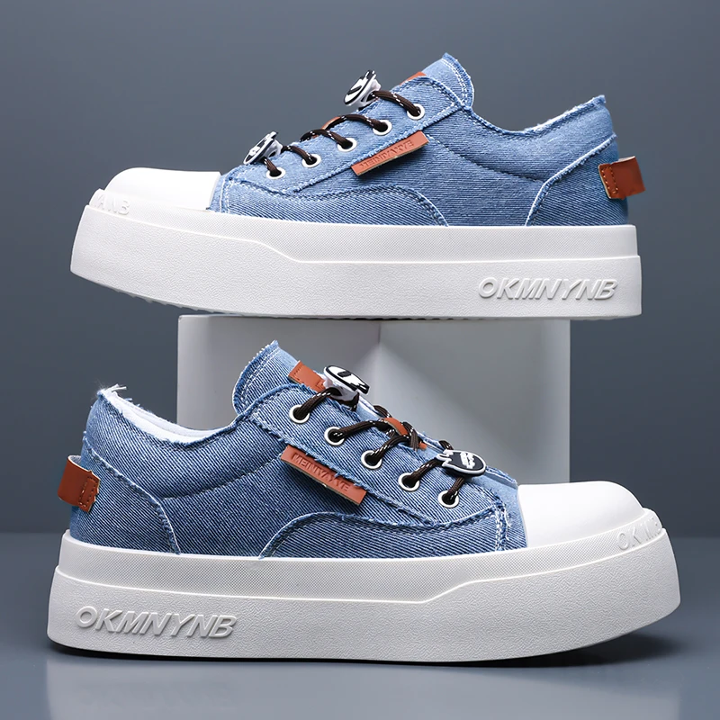 

Men's Chunky Platform Sneakers Canvas Retro Round Toe Casual Skateboarding Shoes Height Increasing Fashion Footwear Sports Black