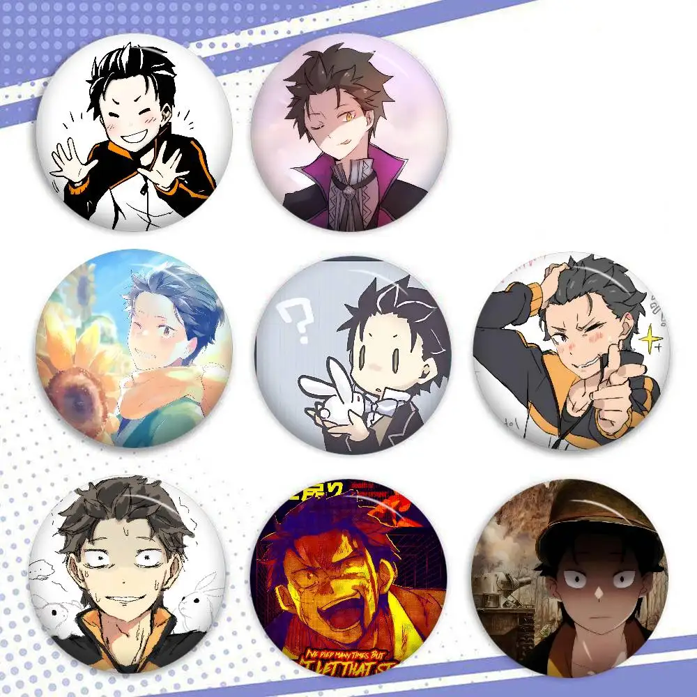 Anime Cartoon Subaru Natsuki   Cartoon Brooches Anime Badge Round Handmade Brooch Lapel Pins Jewelry For Backpack Clothes Gifts