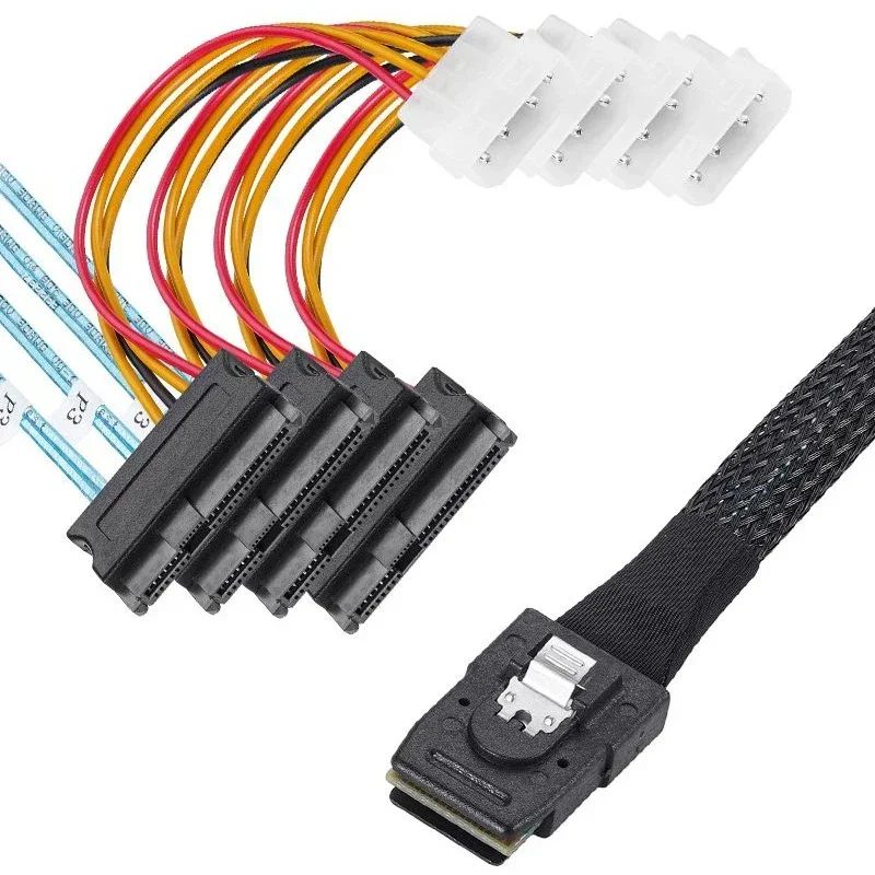 Mini SAS Cable SFF 8087 To 4 SFF -8482 Large 4PIN 15pin Power Hard Disk Data Cable SFF-8087 Host To 4 SAS 29Pin SFF8482 Cable