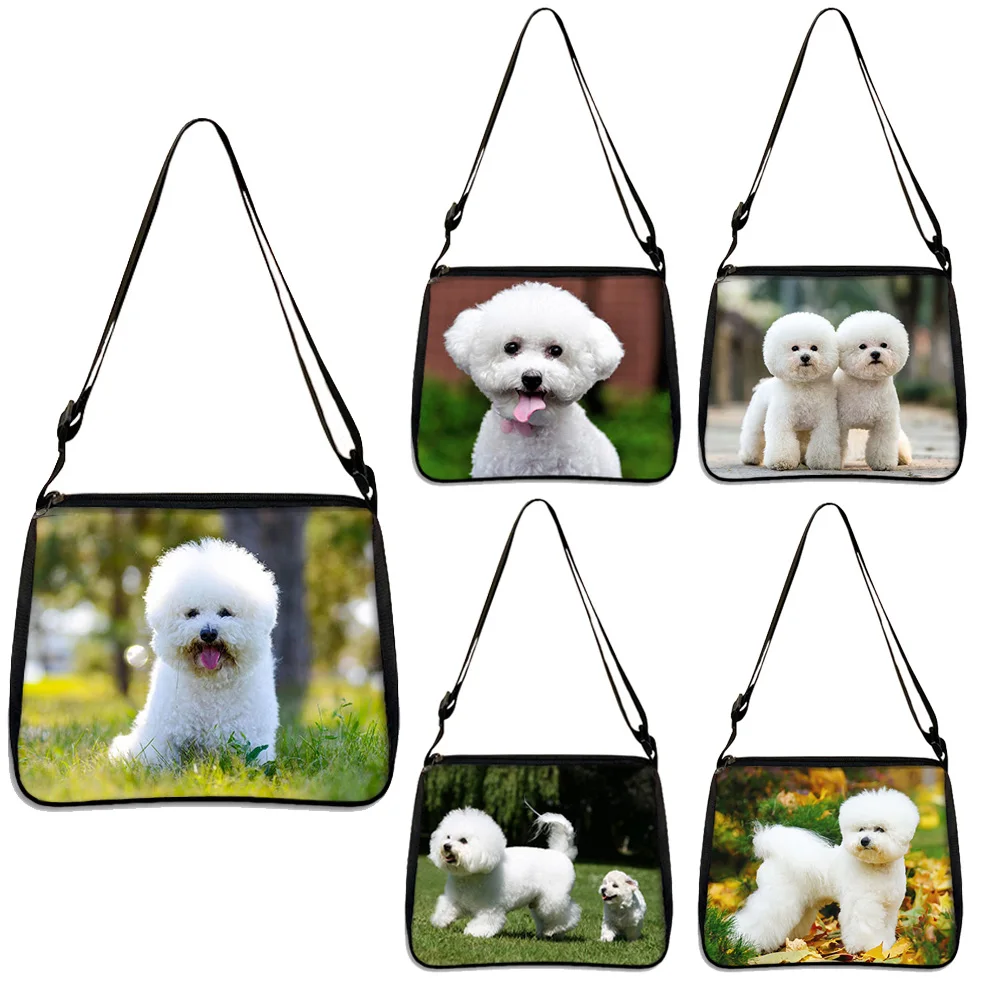 Kawaii Bichon Frise Dog Print Handbag Ladies Fashion Shopping Storage Bag for Travel Girl Larger Capacity Shoulder Bag Gift