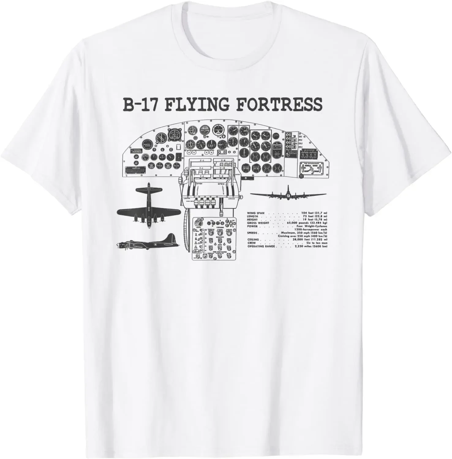 Retro USA WWII B-17 Cockpit USA Warplane B17 Flying Fortress Men T-Shirt Short Casual 100% Cotton Shirts