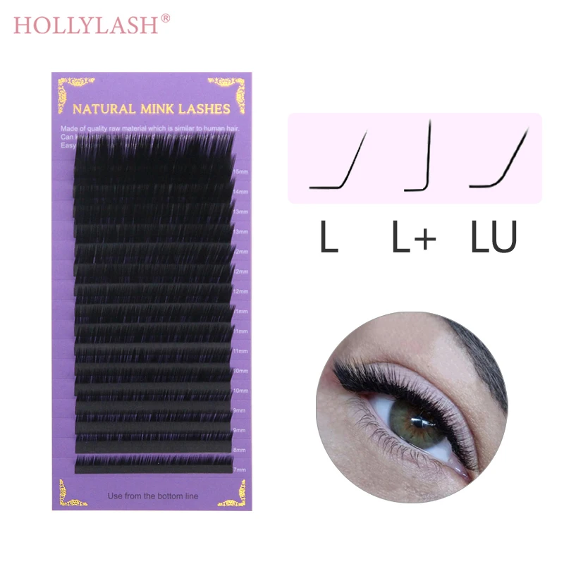 HOLLYLASH 16rows L+/LU/L Curl Classical Individual Eyelash Extension 8-15mm Soft Faux Mink Natural Lashes Supplies All Size