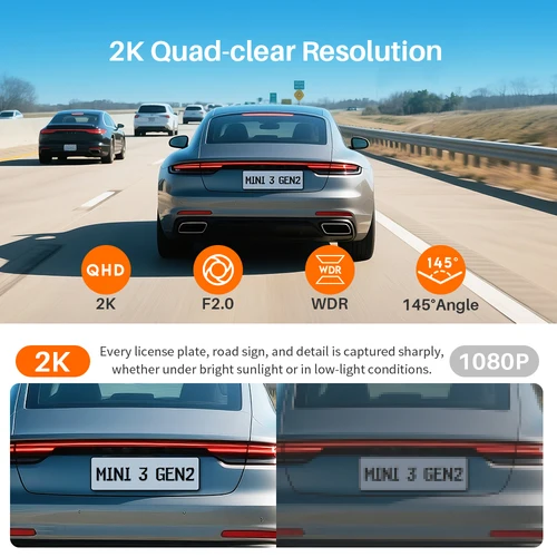Imagen 2 del producto Tiny Dash cam MINI3 Gen2 KAWA coche DVR cámara automática grabadora de vídeo, 2K WiFi y aplicación/Control de voz, visión nocturna 2025 nueva actualización Dashcam