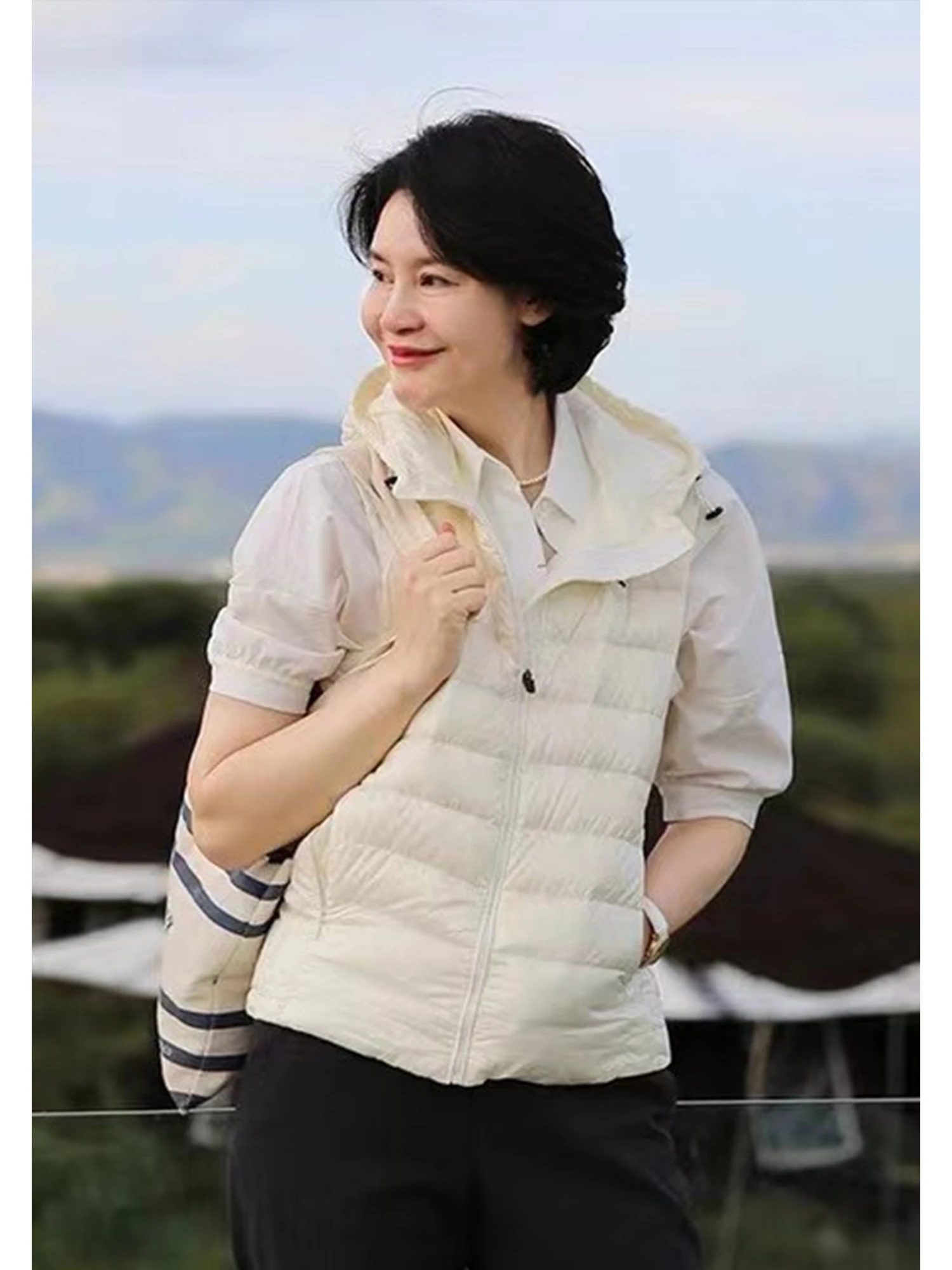 

Ultra-Light Warm Women's down Jaet Hooded Du Feather Slim Fit Vest National Stand 90 White Du down Commute Sle