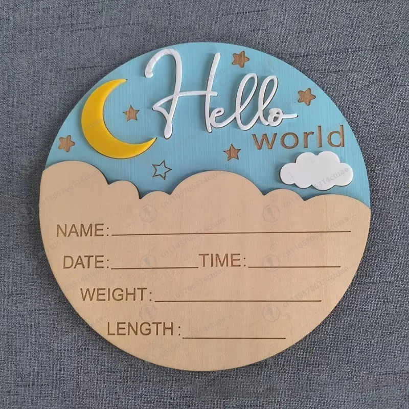 

Baby Wooden Notice Board - Hello World Newborn Sign for Infant Room Wall Decoration