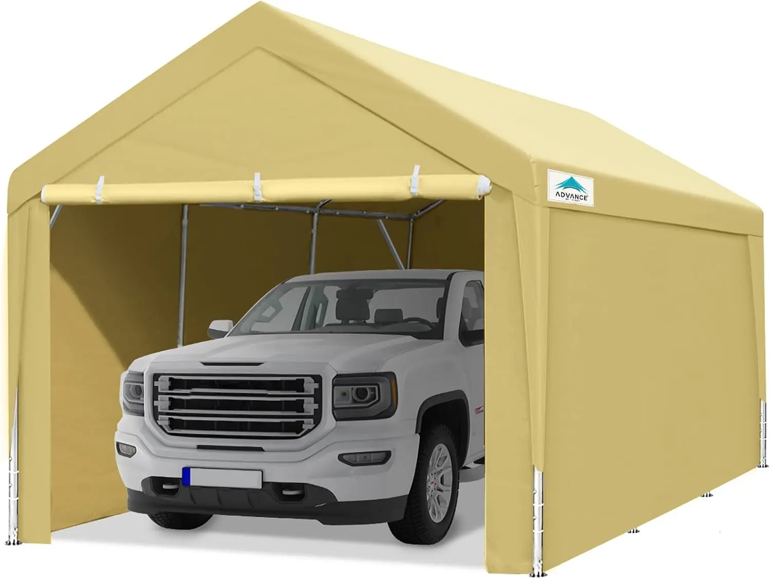 

ADVANCE OUTDOOR 12x20 Ft Heavy Duty Carport Removable Sidewalls Doors Adjustable Height Car Canopy Garage Party Tent Beige