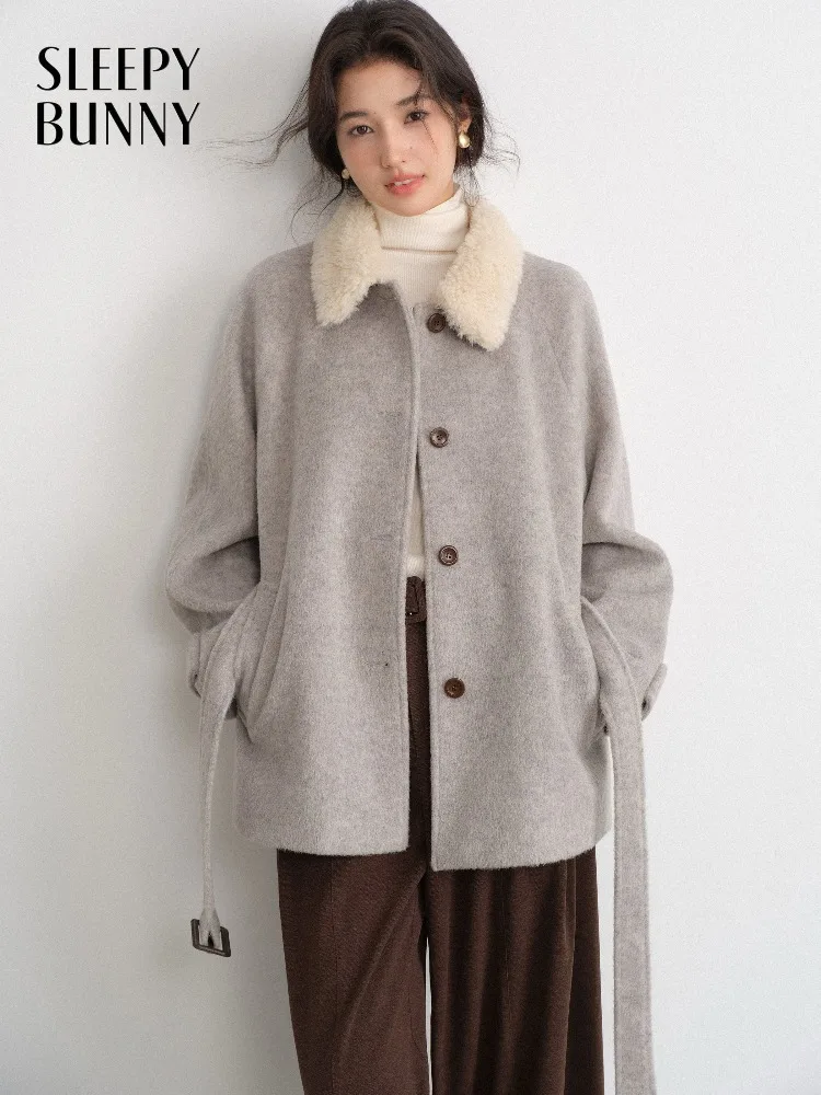 

Женское шерстяное короткое пальто, женская элегантная теплая куртка, мягкая толстая зимняя верхняя одежда, стильный дизайн с лацканами для повседневного повседневного модного образа