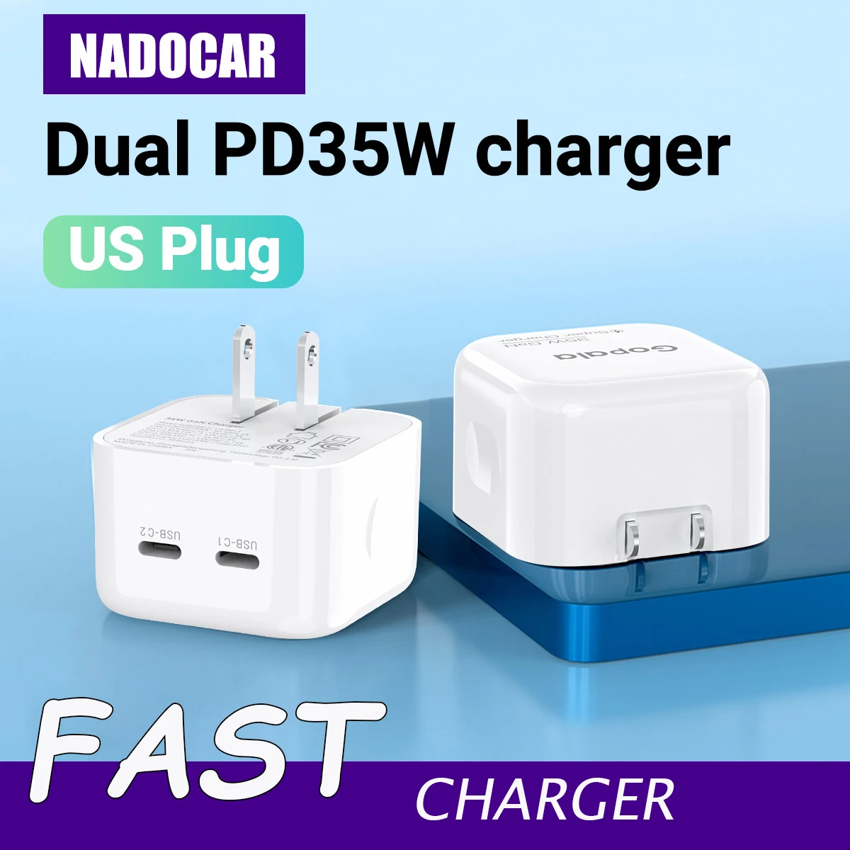 

Dual Type-C 35W Fast Charger US Standard Power Adapter With Intelligent Temperature Control For IPhone IPad/Samsung and More