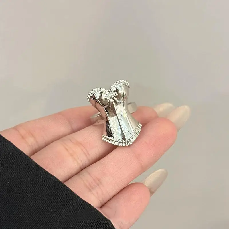 Fashionable Korean Sweet Princess Dress Ring Creativity Metal Skirt Edge Ring Gentle Ring Elegant Hand Jewelry Accessories Gift