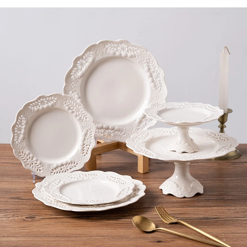 

7-inch/10-inch cake embossed ceramic household tableware dessert