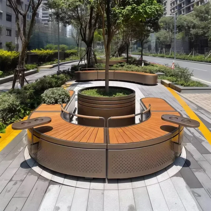 For Outdoor Stainless Steel Square Flower Box Planter Wrought Iron Tree Seat Community Garden Bench Durable Weather Resistant