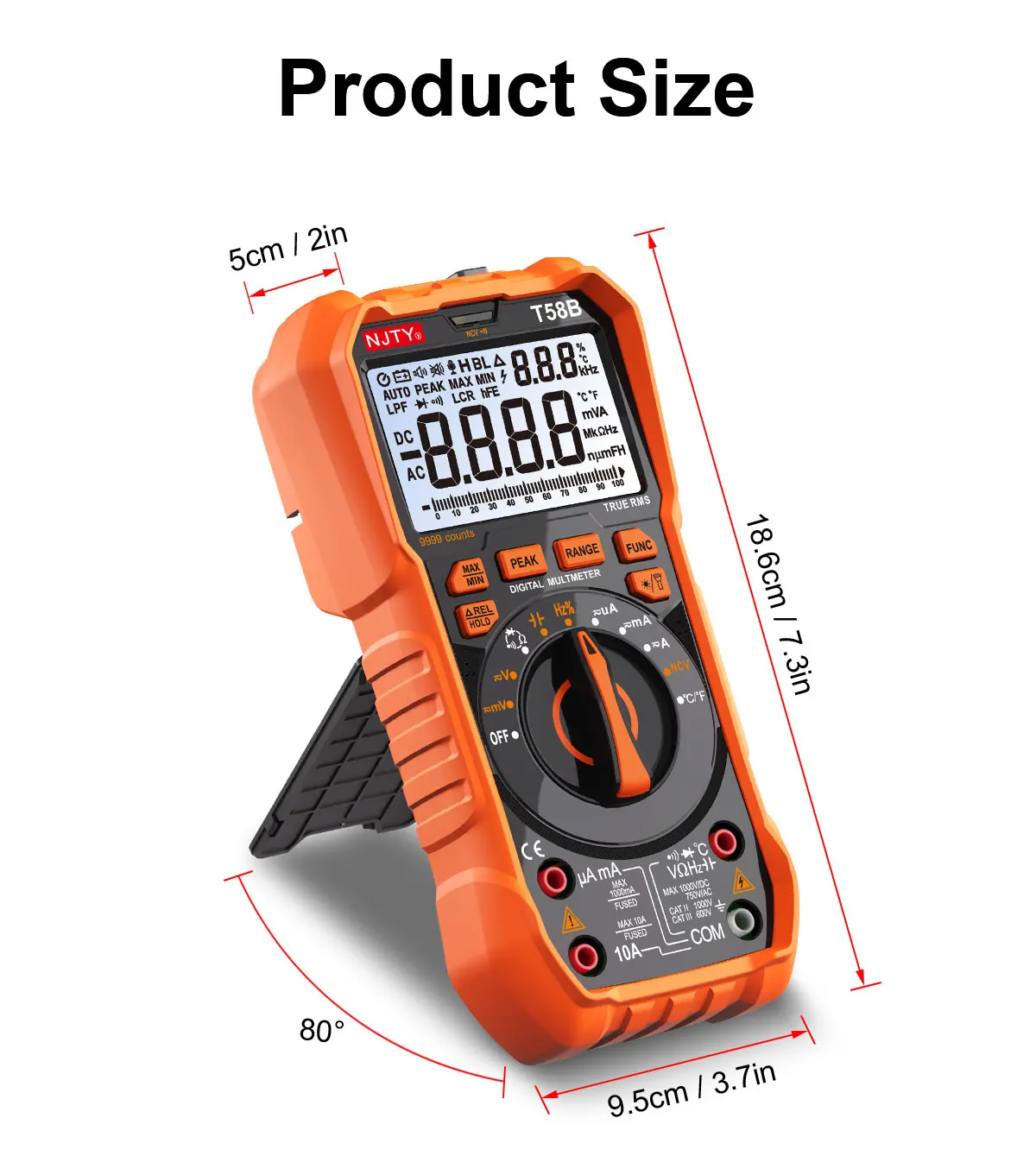 NJTY T58B T58C Induktivitäts-Digitalmultimeter, automatischer Bereich 9999 Zählungen, Spannung, Strom, Kapazität, LED, intelligente Hintergrundbeleuchtung, großer Bildschirm – Detail 15