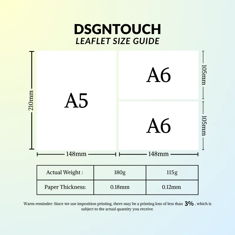 DSGNTOUCH Outdoor Flyer Custom Flyer Design A5 A6 Size 115gsm 180gsm Matte Lamination 500pcs Minimum Order Free Design Service