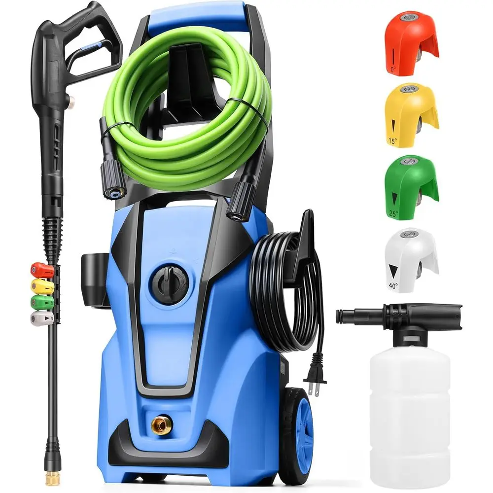 

Электрическая мойка высокого давления 5000 фунтов на квадратный дюйм, макс. 4,0 галлонов в минуту с гибким удлинительным шлангом длиной 33 фута, 4 насадками, пенопластовой пушкой, питанием от стиральной машины для