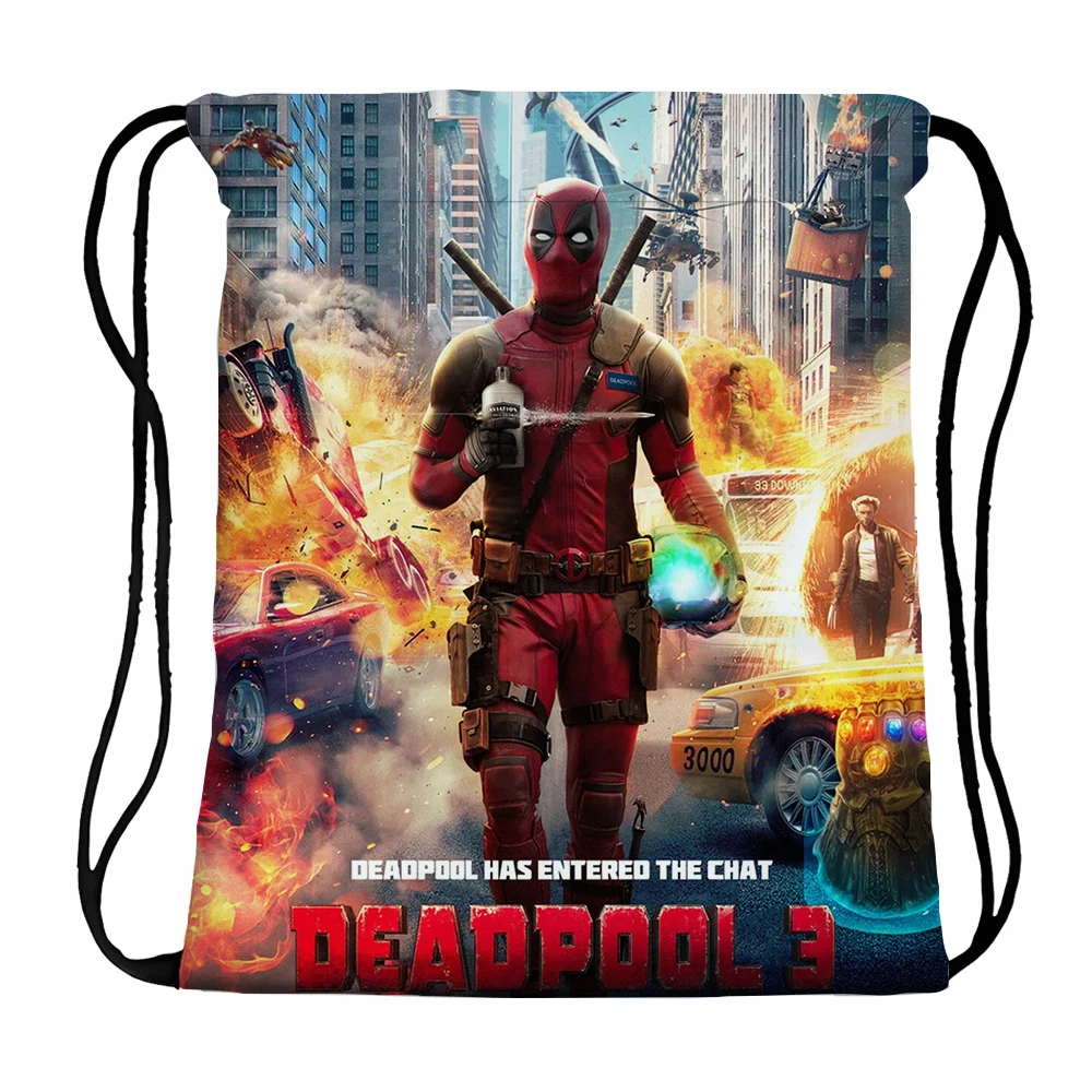 Movie Deadpools 3 Anime Printed Drawstring Backpack Adult Creative Fashion Draw String Bag Casual Accessories Storage Pouch Gift