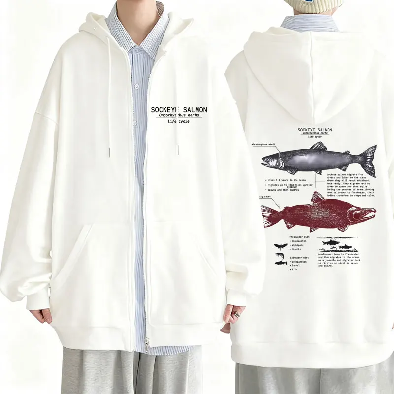 

Funny Sockeye Salmon Anatomy Graphic Zipper Hoodie Men Women Casual Oversized Zip Up Hoodies Male Fashion Vintage Jacket Coat