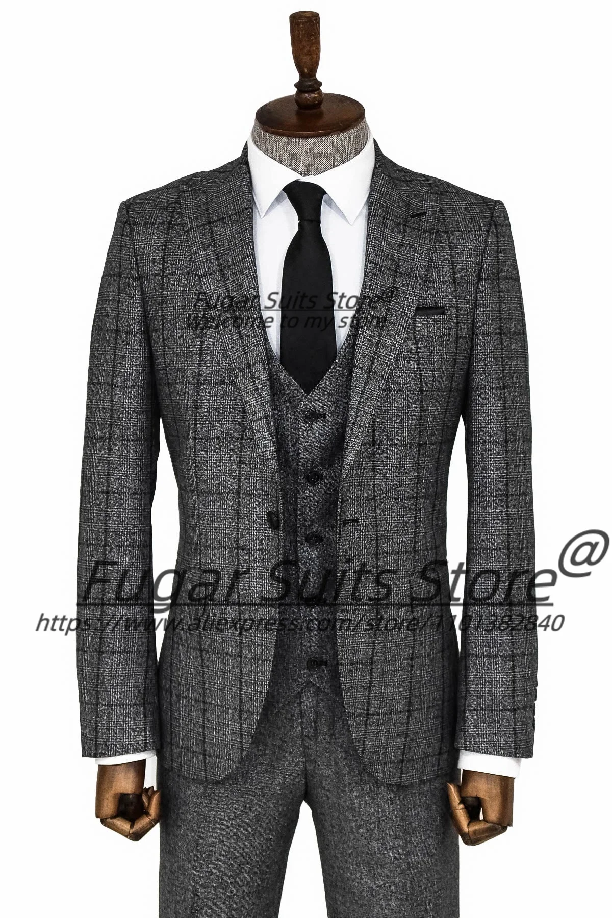 

Classic Plaid Men Suits Slim Fit Peak Lapel Groom Wedding Tuxedos Formal 3 Pieces Sets Male Prom Blazers Customized Ropa Hombre