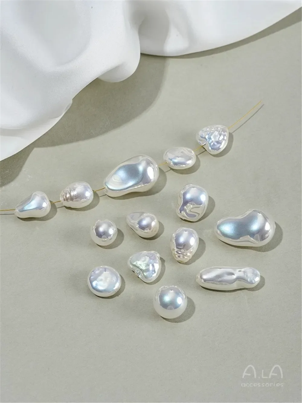 

High-end Special-shaped Baroque Through-hole Imitation Japanese Akoya Seawater Aurora Pearl DIY Handmade Ear Jewelry Material