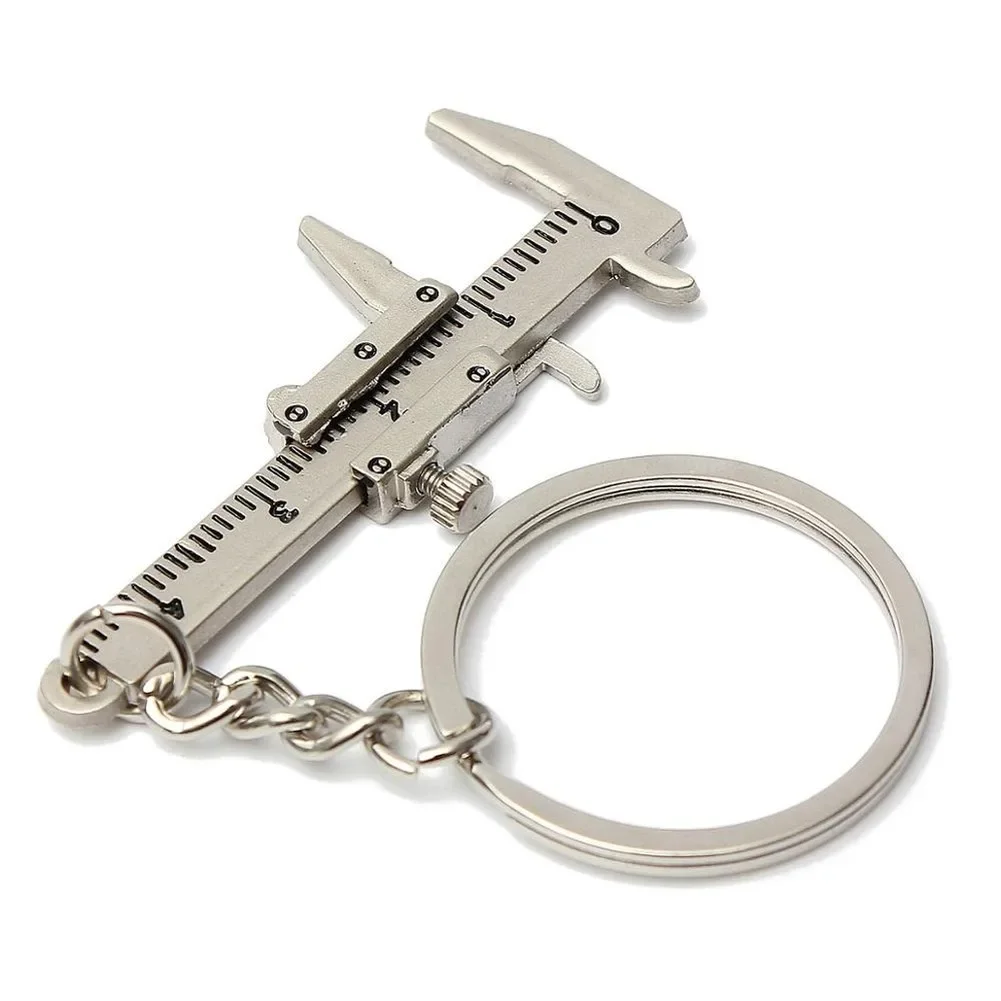 1ชิ้นแบบพกพามินิโลหะไม้บรรทัด Vernier Caliper ไม้บรรทัดพวงกุญแจ Movable Vernier Caliper ไม้บรรทัด Keychain