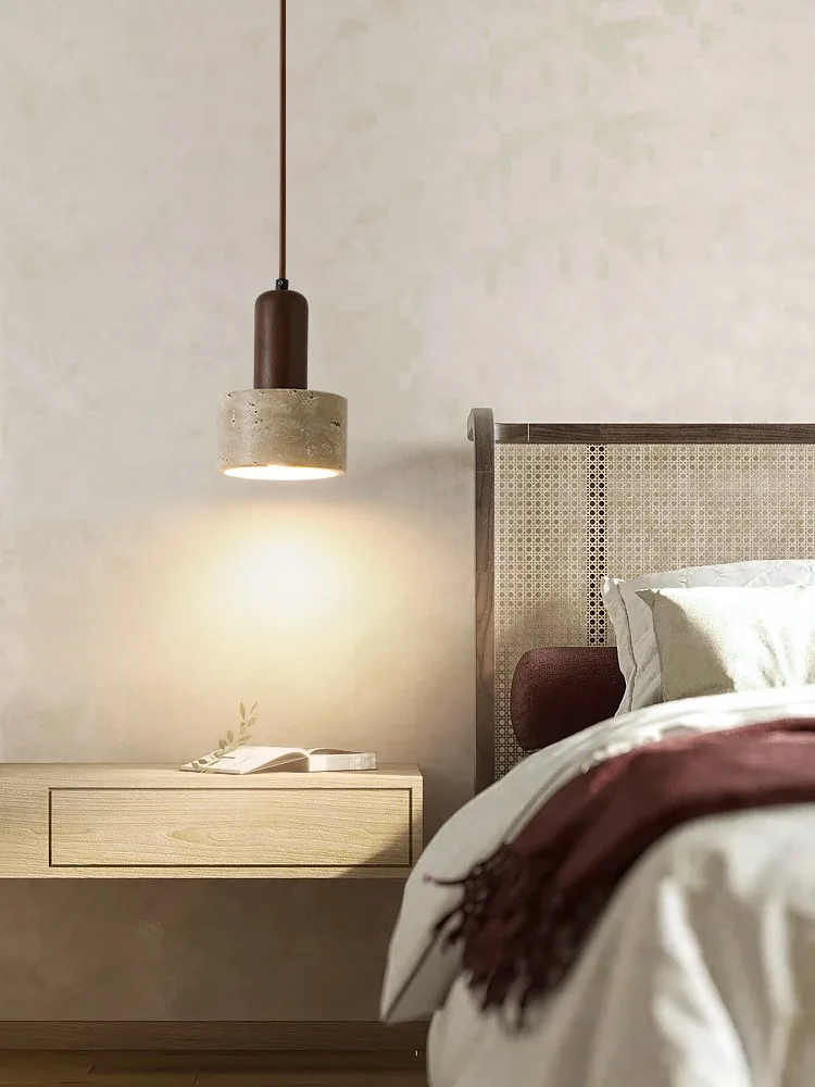 LED Pendant Lamp Bedroom Bedside Small Hanging Light Yellow Cave Stone Wabi Sabi Style Ceiling Chandelier E27 Replaceable Bulb