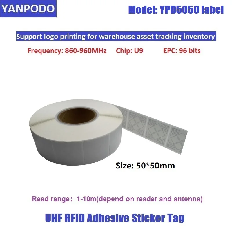 Ярлыки YANPODO UHF RFID 860-960, идентификация на расстоянии 1-10 м, считывание чипов, самые дешевые этикетки U9, считыватель 6C для управления складами