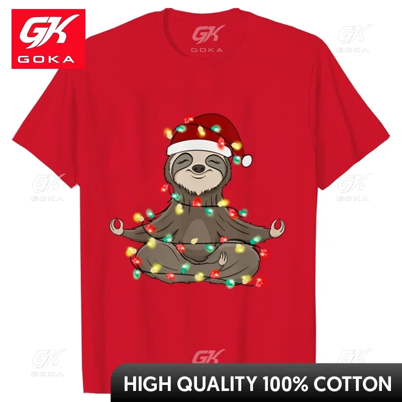 Fashion Sloth T-Shirt Short Sleeve Tees Y2k Shirts for Men Funny Xmas Christmas Lights T Shirts Male Clothes Casual Streetwear