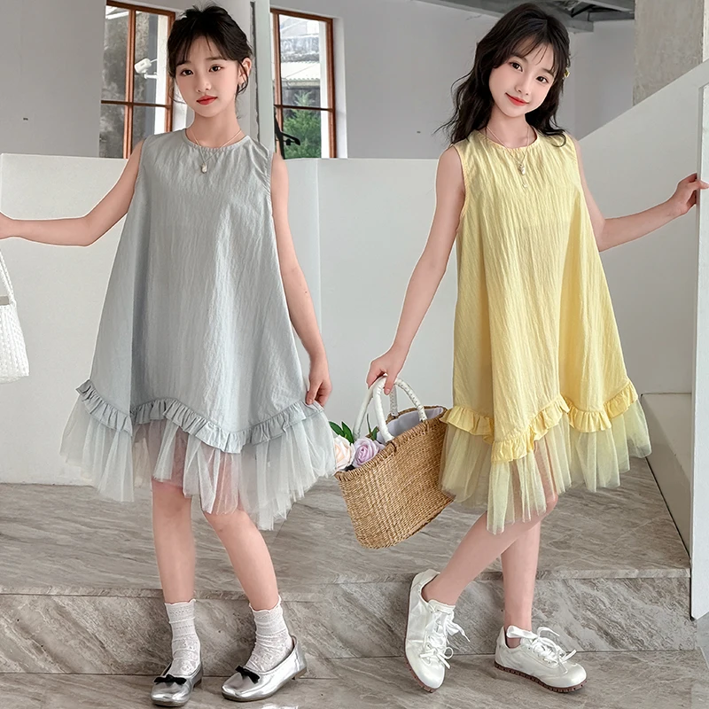 

Girls Summer Dress Sweet Kids Mesh Sleeveless Birthday Princess Tulle Dresses Children Casual Clothes 2025 New