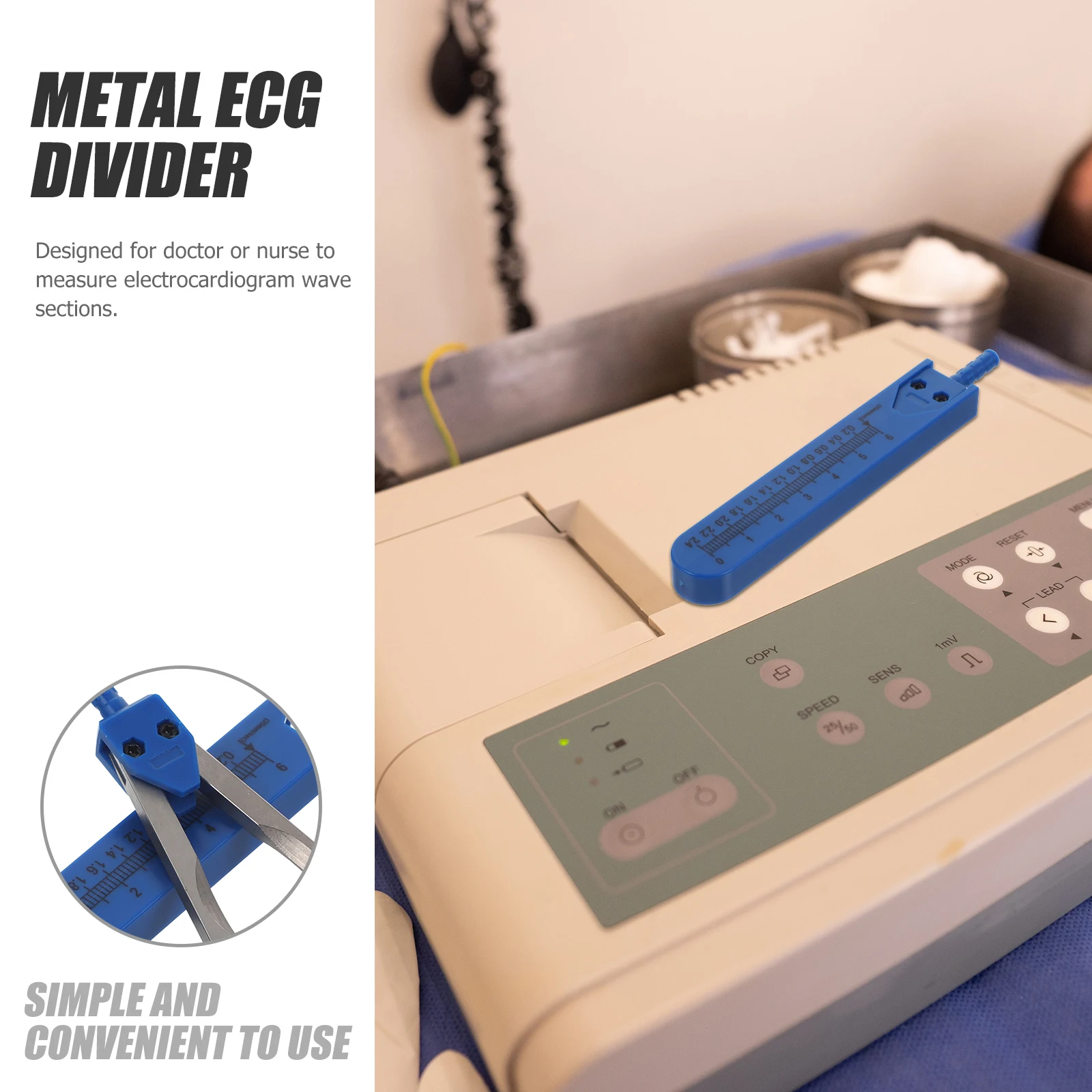 Electrocardiogram Divider Calipers Blue Scale for Nursing with Storage Case Measurement Reference Metal Long Lifespan