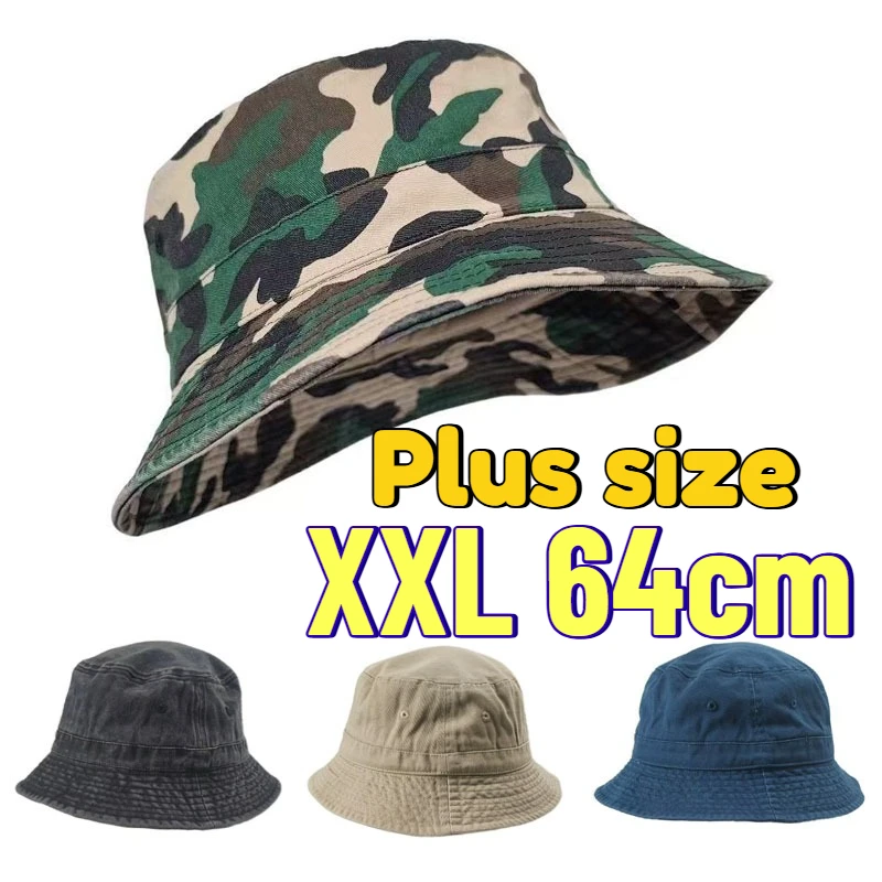 2026 New Camouflage XXL Big Head 64cm Large Size Men's Bucket Hats Plus Size Cotton Bob Panama Fisherman Hat Women 60cm Sun Hats