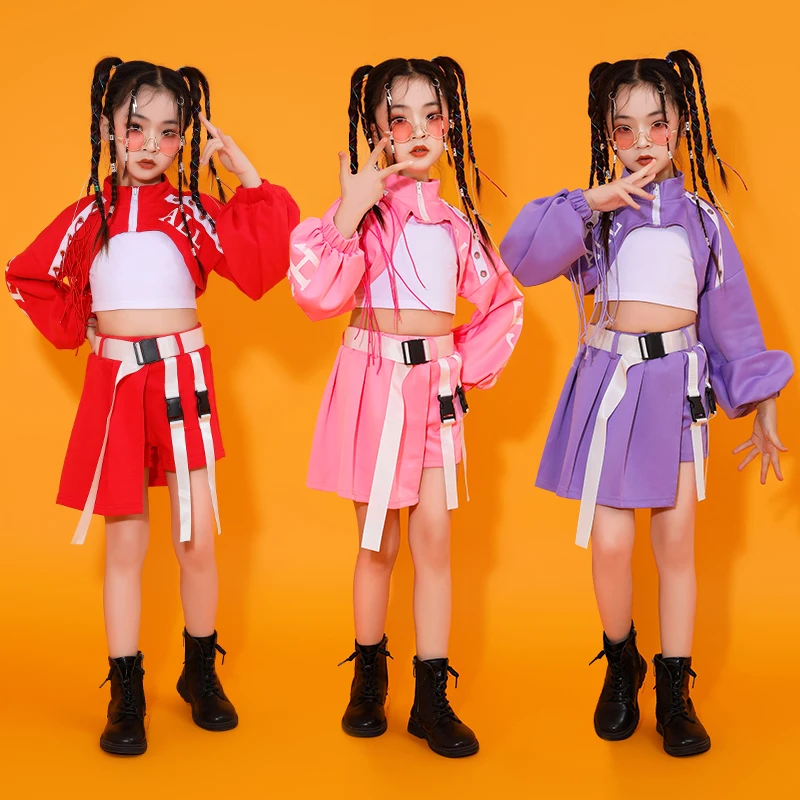 Trajes de exhibición para adolescentes, ropa de Hip Hop, camiseta de manga larga, camiseta sin mangas, ropa de calle, pantalones cortos para niña,