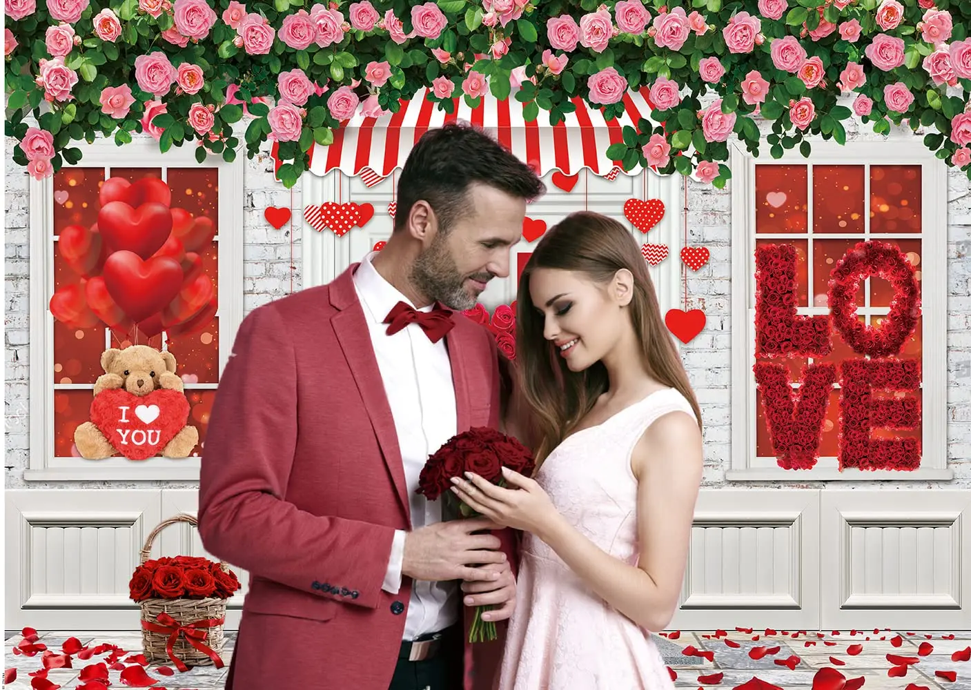 Valentinstag Hintergrund für Fotografie Fehlersuche 14 rote Rose Liebe Herz Luftballons Hochzeit Fototermin Hintergrund Fotostudio Requisite
