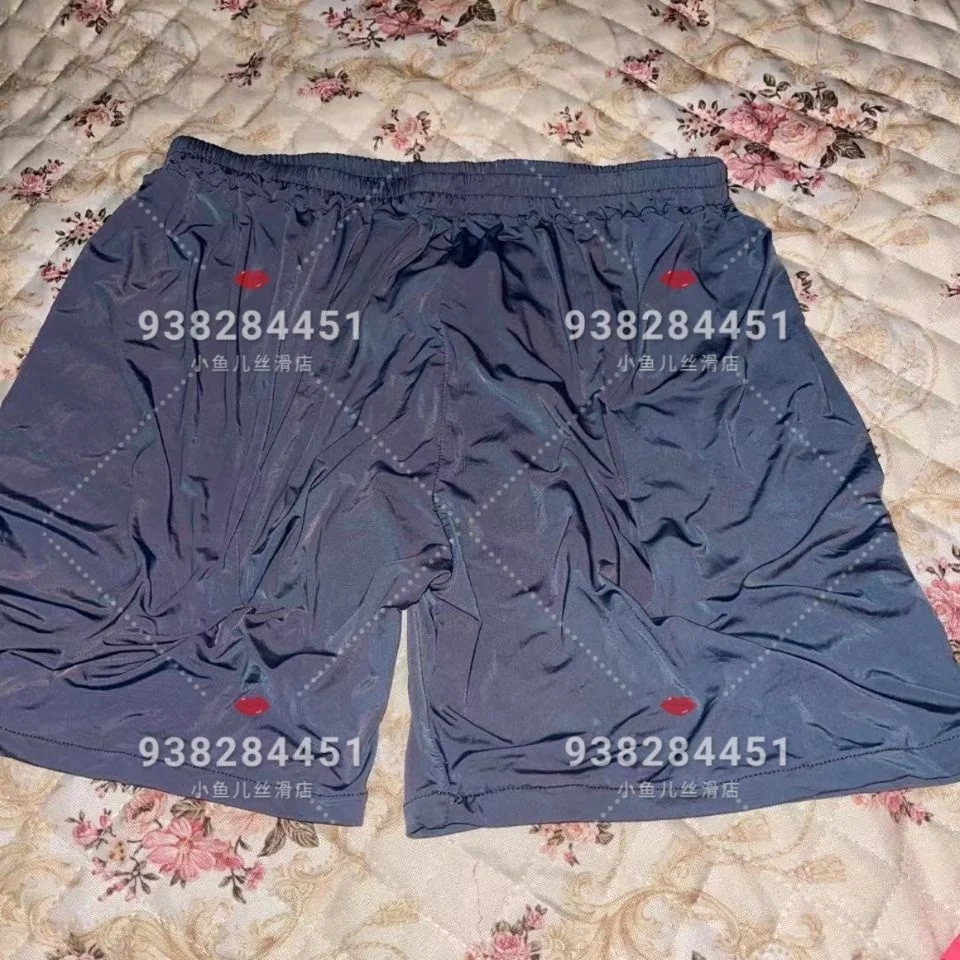 Summer Glossy Satin Silk Ultra-thin See Through Sexy Women High Waist Yoga Sleeping Shorts Loose Running Gym Bottoms