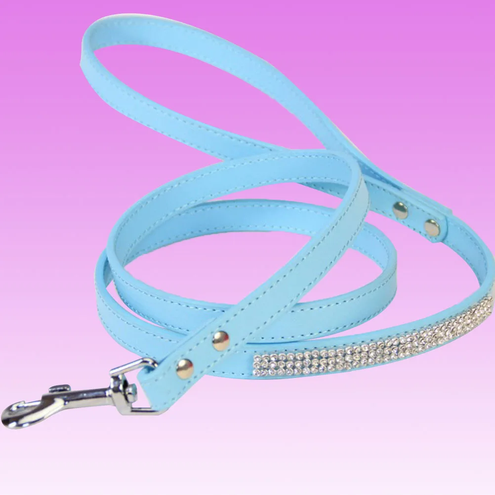 

PU Dog Leash Rhinestone Studded Sparkly Bling Diamond Flexible for Small Dog Training Walking Pet Lead Blue