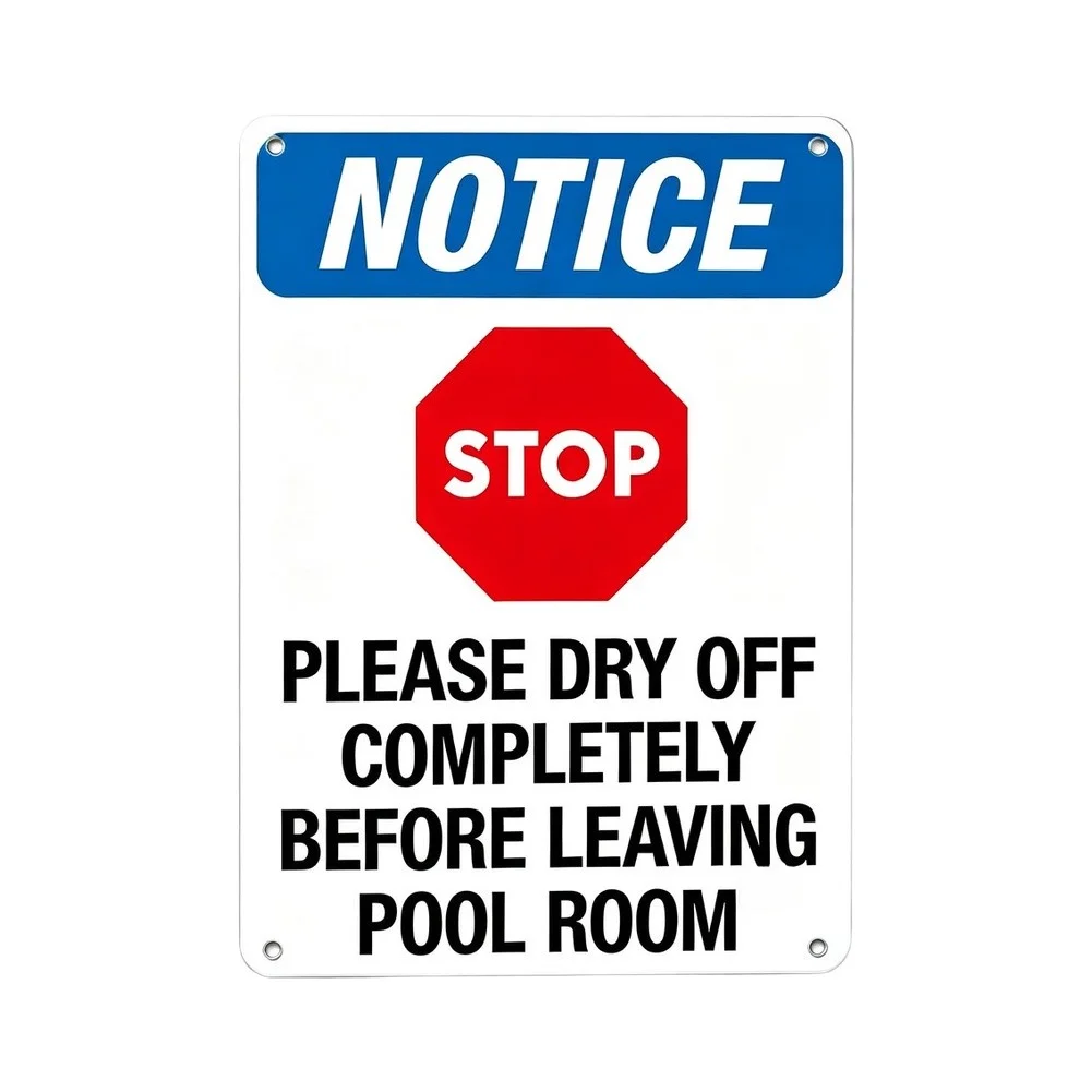 Waterproof Blue Metal Safety Plaque 12x8 Please Dry Off Before Exiting Pool Area Sign For Outdoor Indoor Use