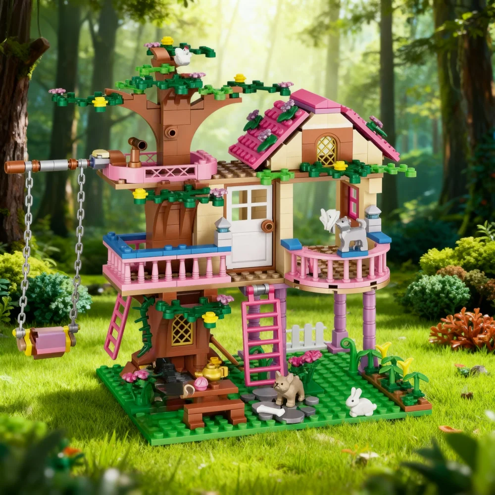 บล็อกตัวต่อบ้านพักตากอากาศริมชายหาดพร้อมสไลเดอร์น้ำ - บ้านในฝันแบบแปลงสภาพได้ ของเล่น DIY สำหรับเด็กผู้หญิง ของขวัญวันเกิดสุดสร้างสรรค์