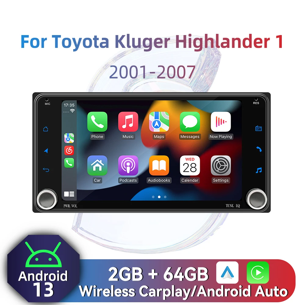 2Din Android Radio Car Multimedia for Toyota Kluger Highlander 1 2001-2007 7