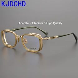 Designer Brand Hand Made Square Glasses Men Women Acetate+Pure Titanium Eyeglasses Myopia Optical Prescription Vintage Eyewear