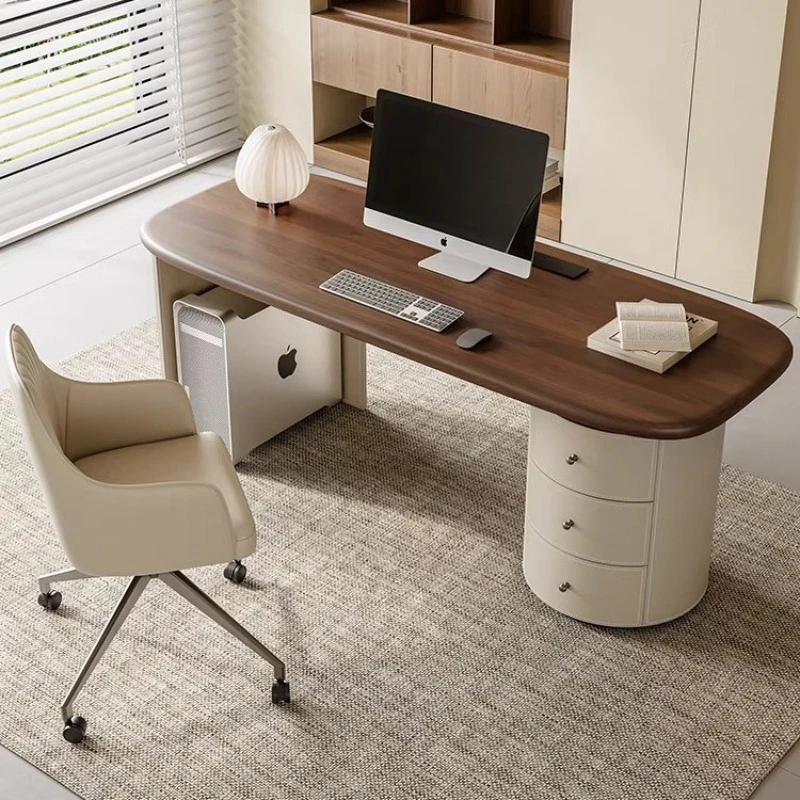 Mesa de estudo moderna, mesa de couro, madeira sólida, escritório, computador, chefe