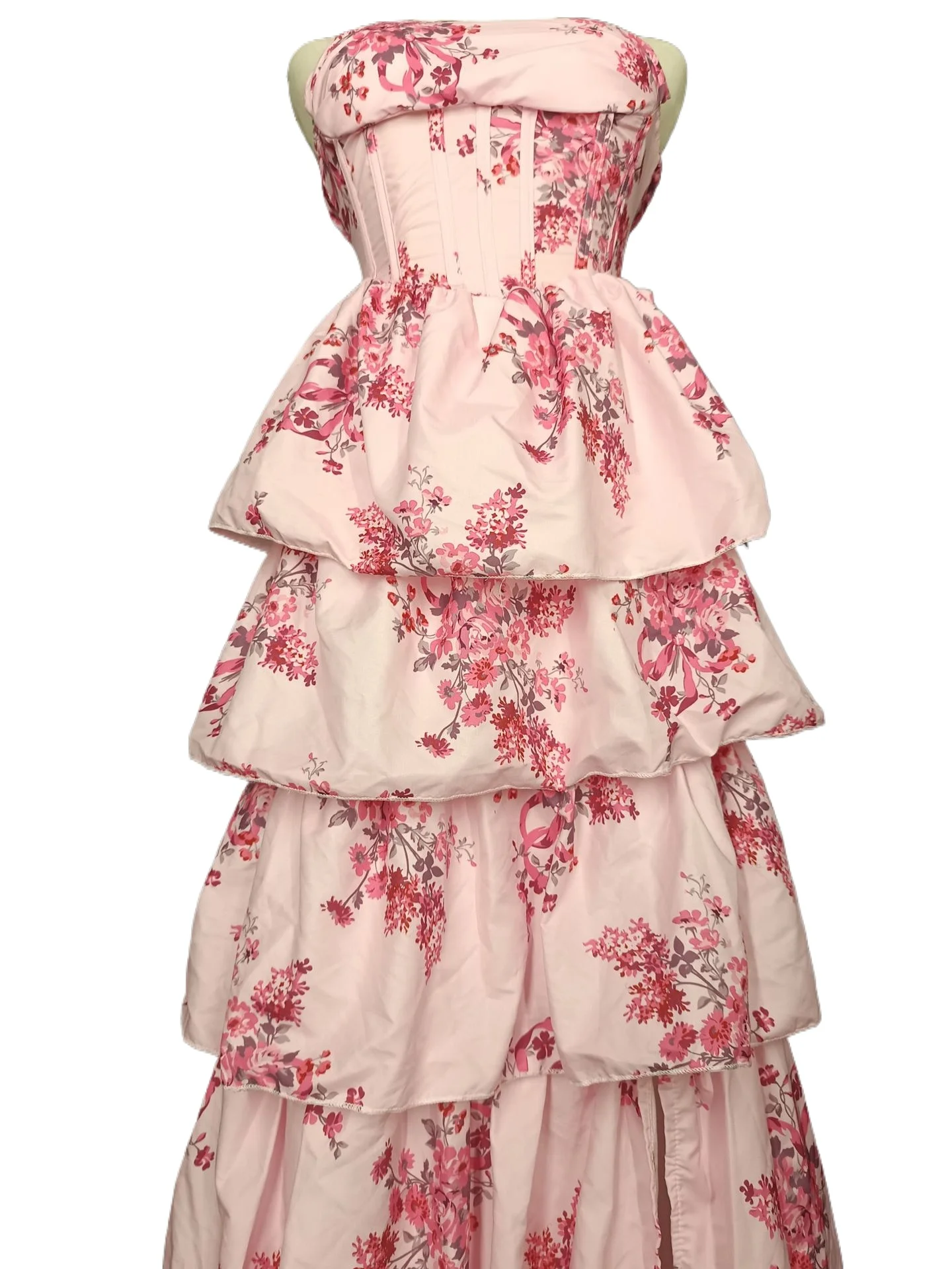 

Изысканное винтажное платье-торт с цветочным принтом для принцесс, розовое