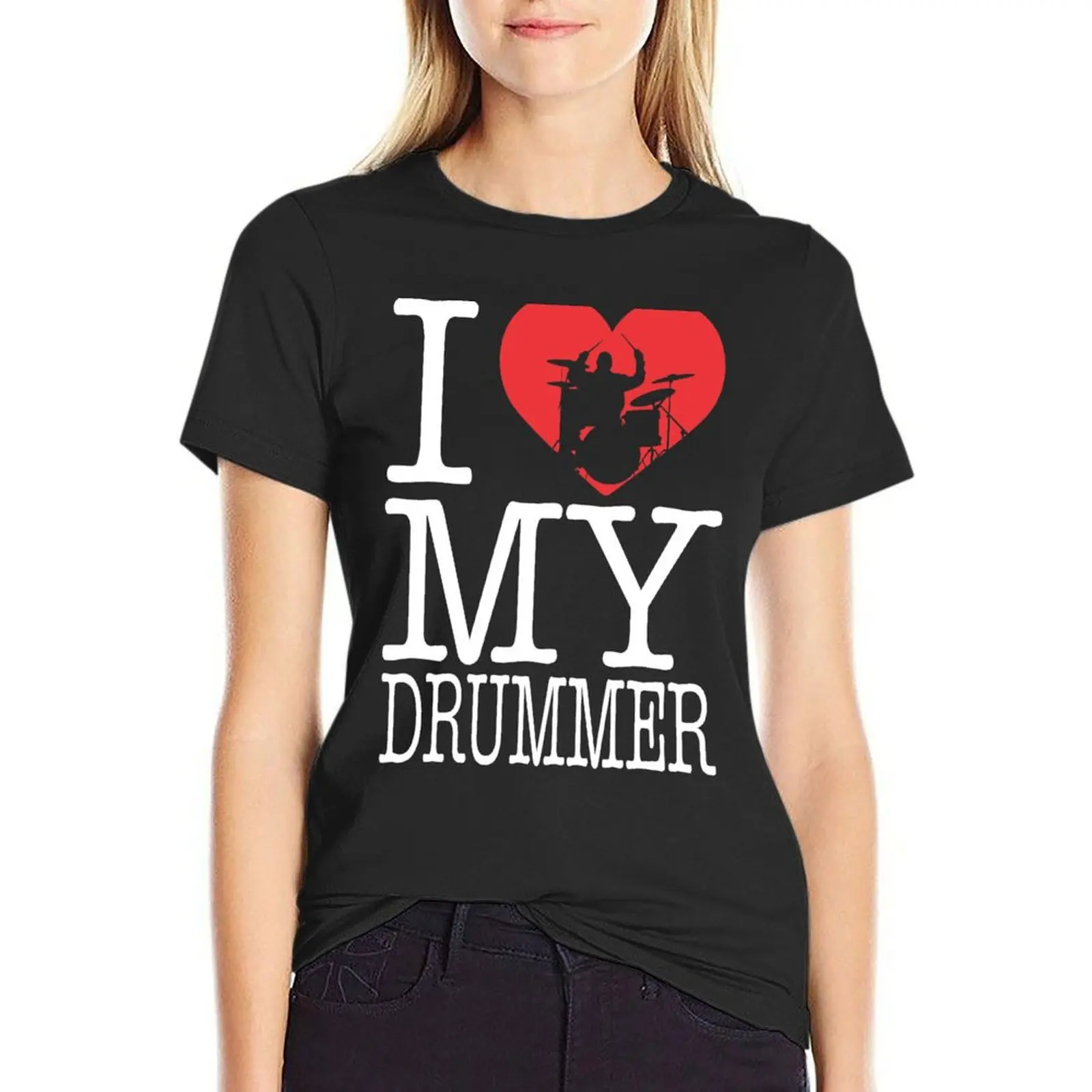 Eu amo minha camiseta vintage do baterista para mulheres, top de verão, primavera e verão, 2024