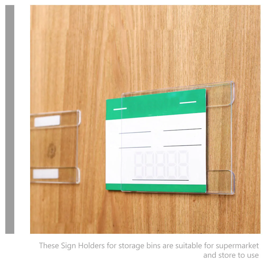 

50pcs Retail Price Label Holders Clear Display Stands Sturdy Sign Holders For Supermarket Storage Bins Display