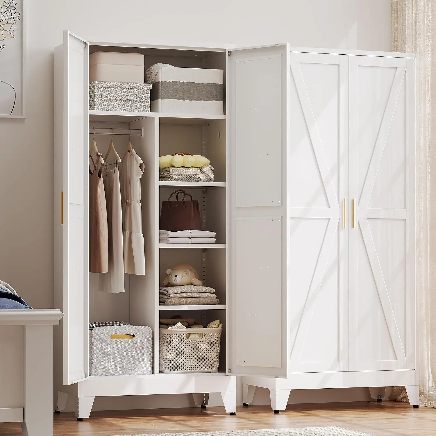 Metal Wardrobe Cabinet with Hanging Rod, 71